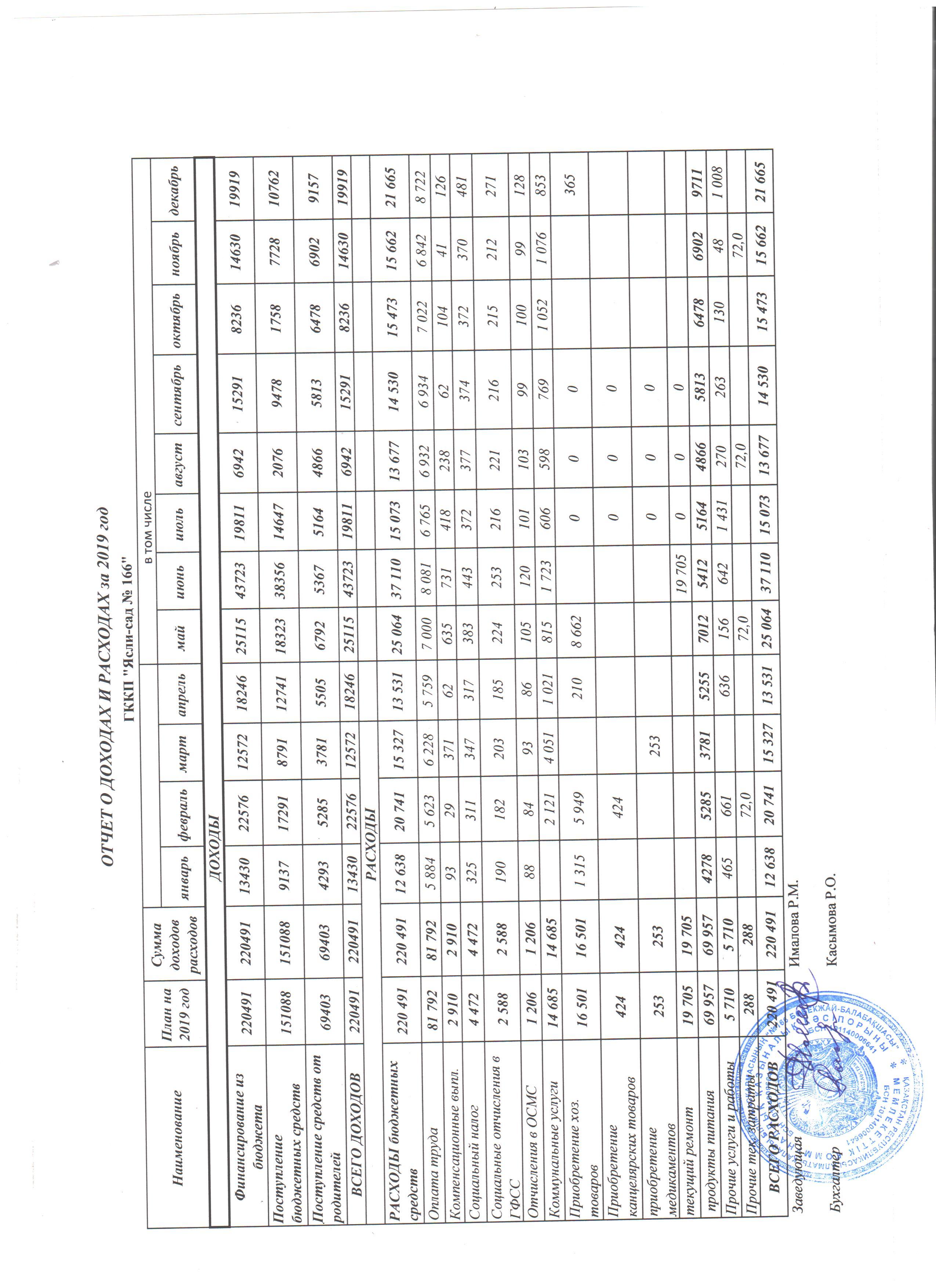 Отчет доходах и расходах за 2019 год